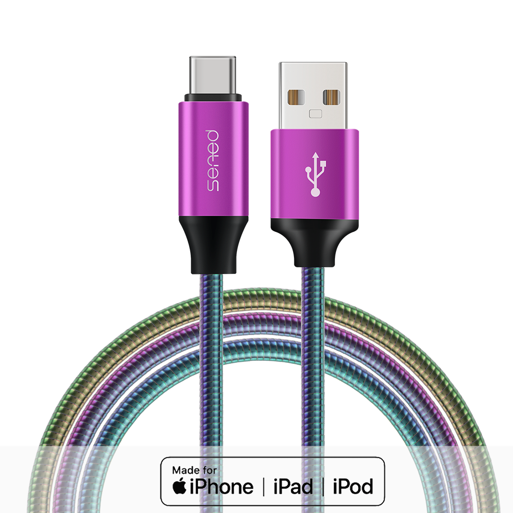 MFi认证Lightning充电尼龙编织彩虹数据线1.2m适用于苹果