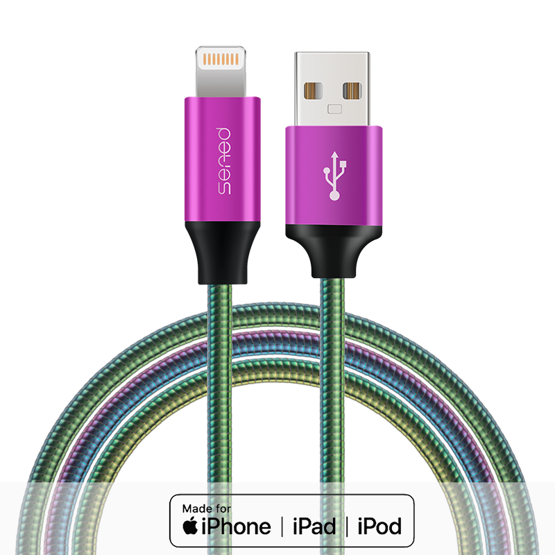 MFi认证Lightning充电尼龙编织彩虹数据线1.2m适用于苹果