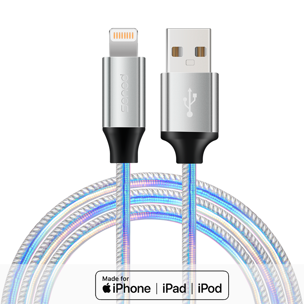 MFi认证Lightning充电尼龙编织彩虹数据线1.2m适用于苹果